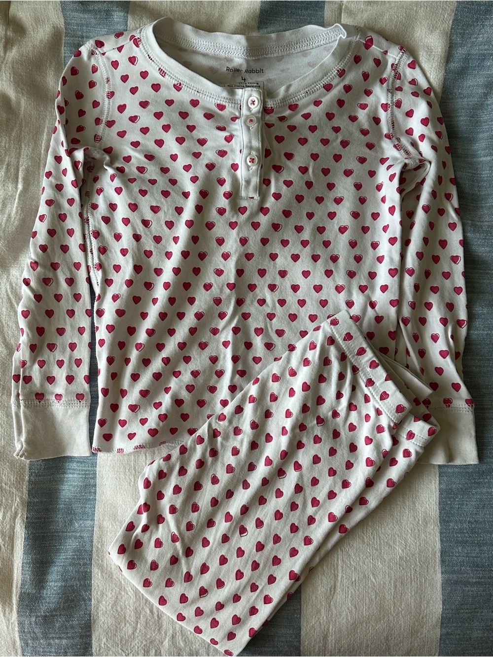 Roller Rabbit White Pajama Set with Pink Heart Print